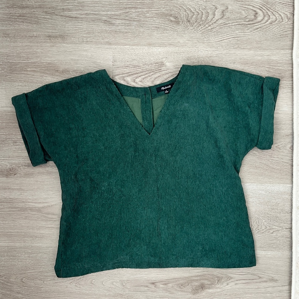 Madewell Green Corduroy Cuffed Sleeve Boxy Blouse
